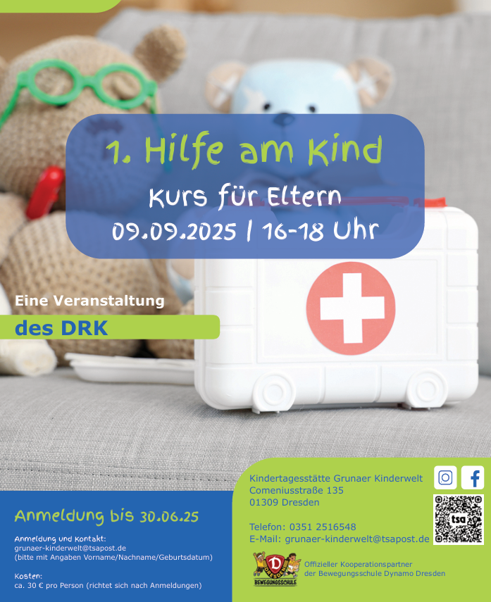 Erste Hilfe am Kind, Angebot Kurs für Eltern in der Grunaer Kinderwelt