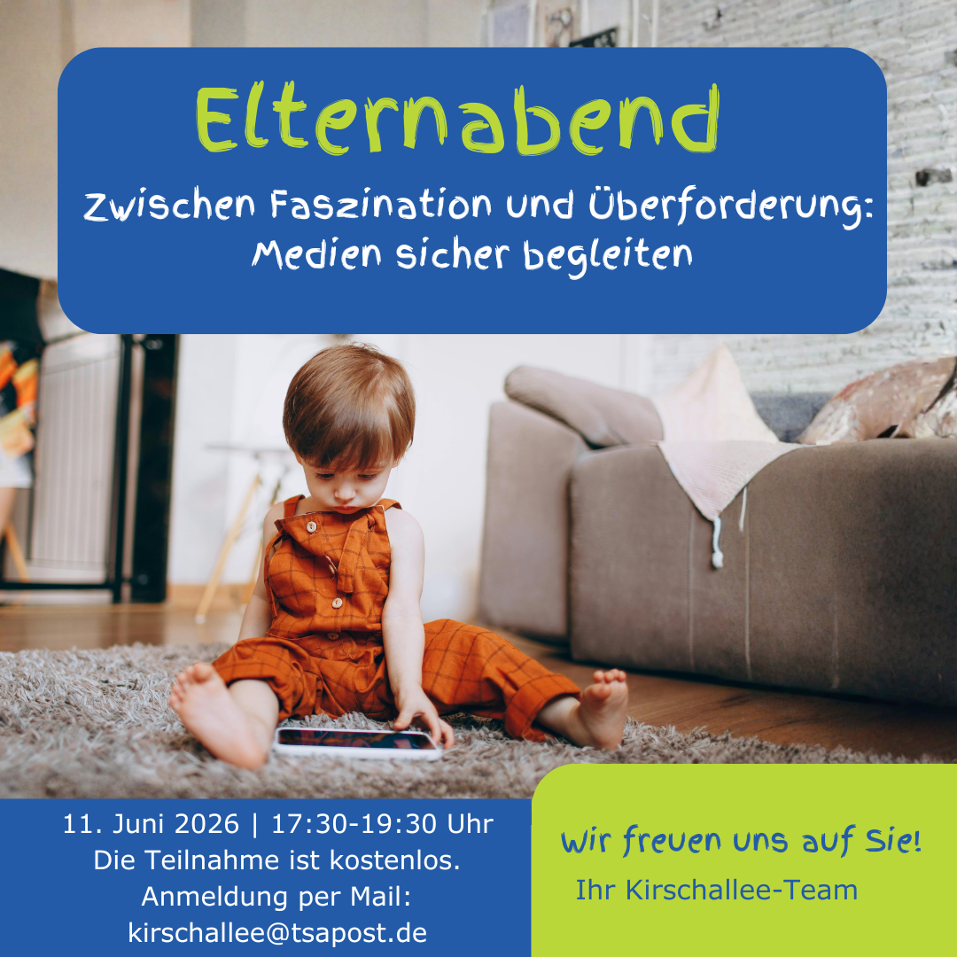 Elternabend "Zwischen Faszination und Überforderung - Medien sicher begleiten" Kleinkind sitzt mit Handy auf dem Boden und schaut auf das Display