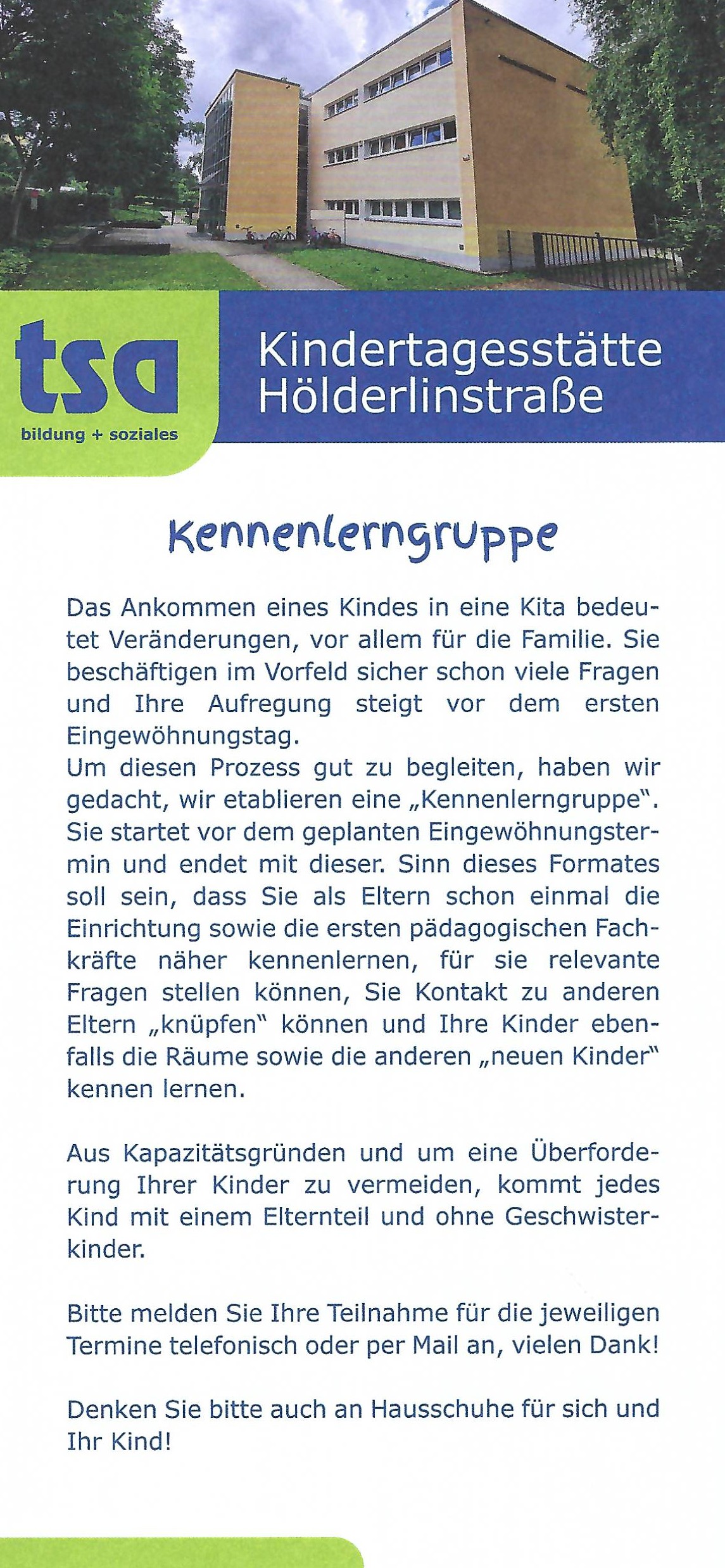 Kennenlerngruppe Kita Hölderlinstraße