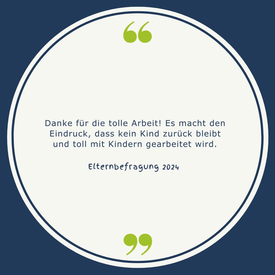 Zitat Elternbefragung 2024 zur tollen Arbeit der Kita